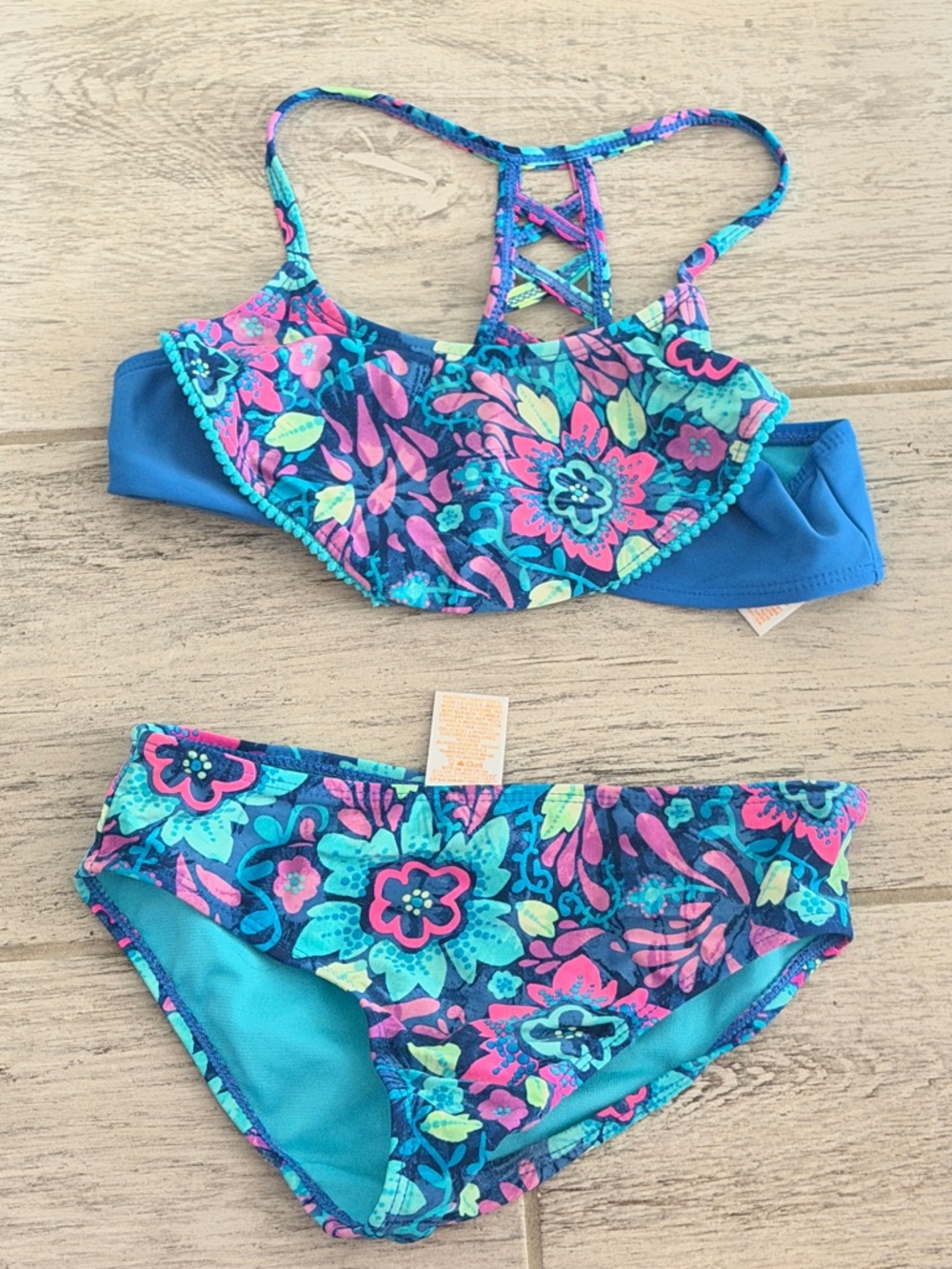 Kids Blue Floral Two-Piece Swim Set 7/8